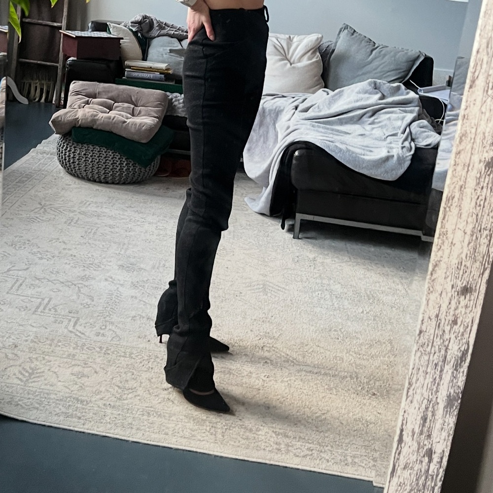 Black glitter woven Altuzarra serge flare pants